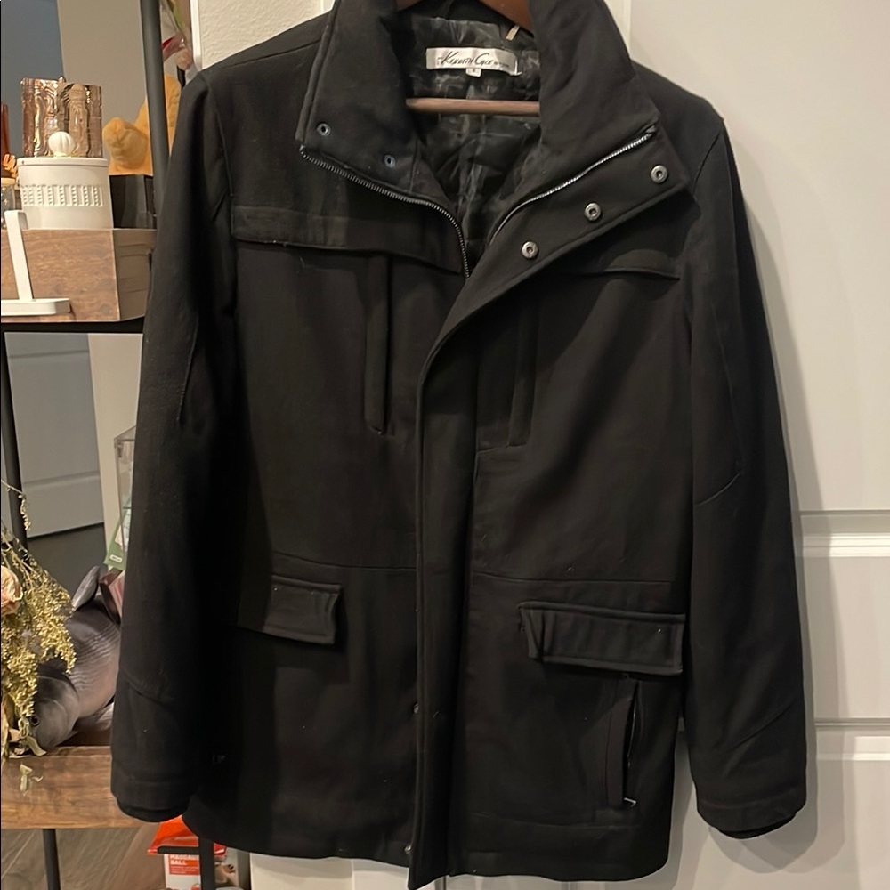 Kenneth Cole Black Military Field Jacket with High Collar
